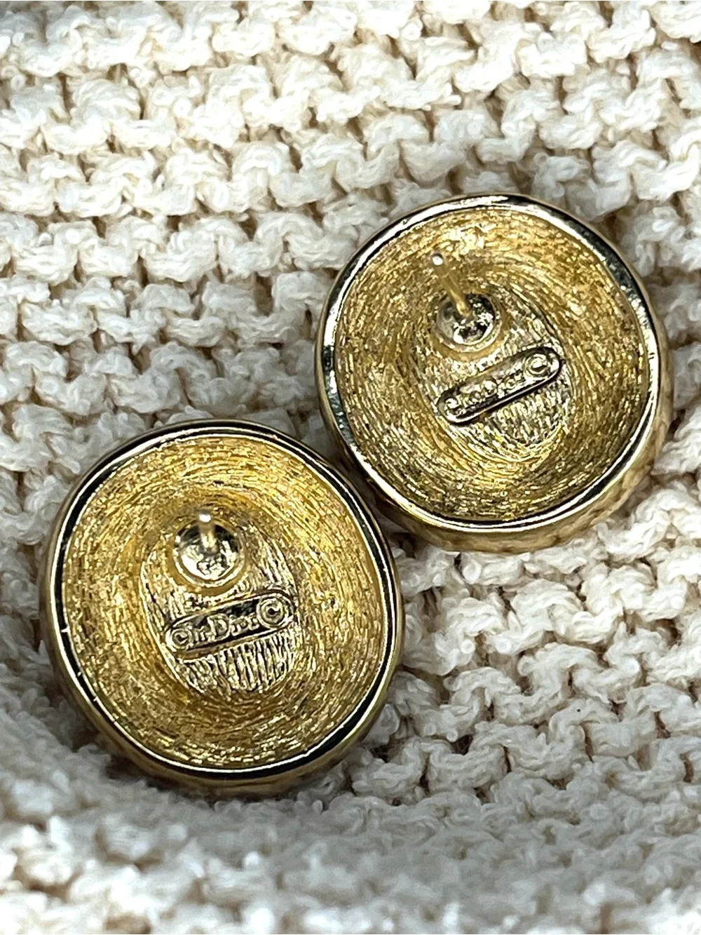 Christian Dior Gold Tone Faux Pearl Crystal Halo Stud Earrings VTG - AS IS